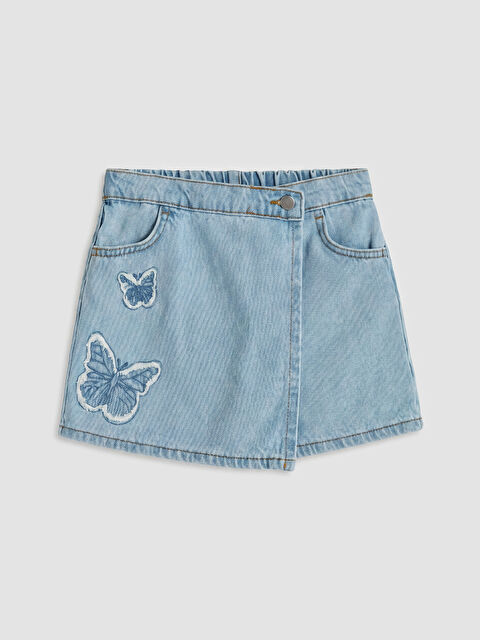 LCW Kids Nakışlı Kız Çocuk Jean Şort Etek