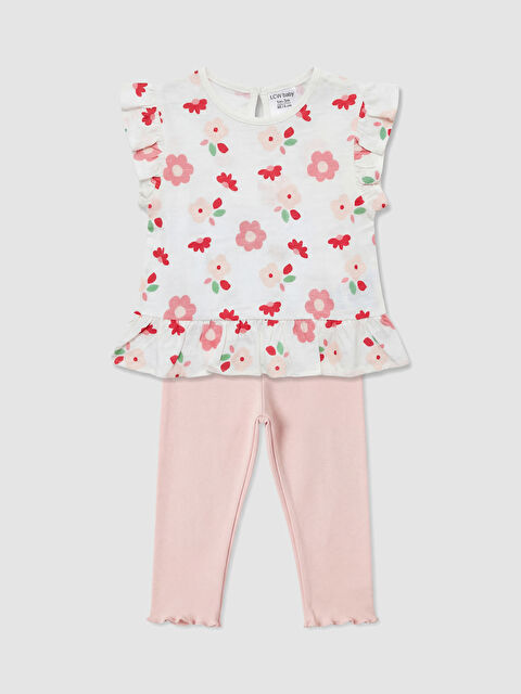 LCW baby Floral Print Baby Girls' T-Shirt and Leggings Set
