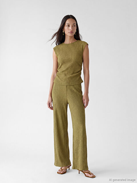 LCWAIKIKI Classic Beli Lastikli Dokulu Kadın Pantolon