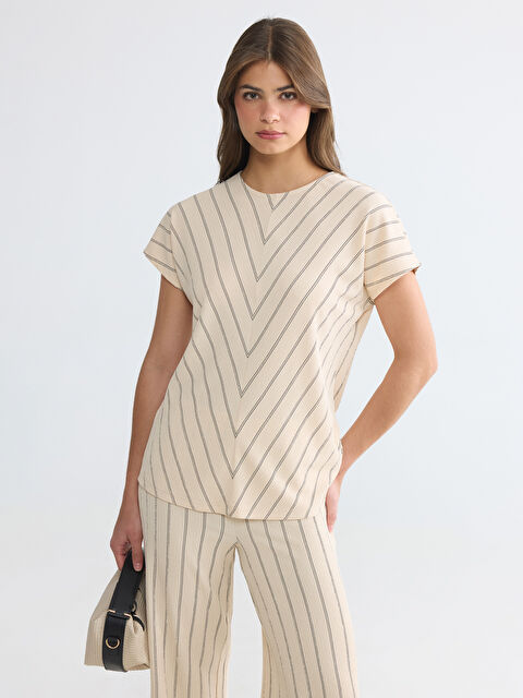 LCW EVERYDAY Bisiklet Yaka Çizgili Kadın Tişört