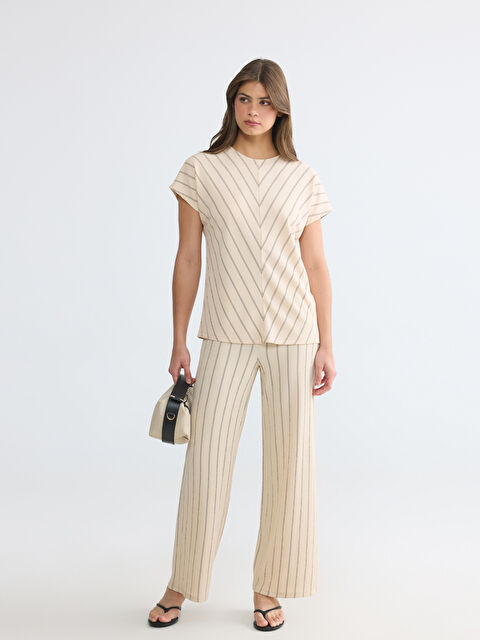 LCWAIKIKI Classic Beli Lastikli Çizgili Kadın Pantolon