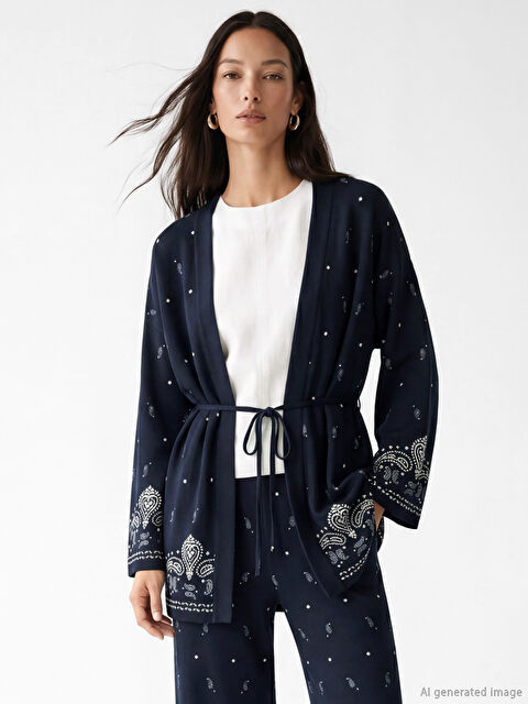 XSIDE Şal Yaka Desenli Kadın Hırka