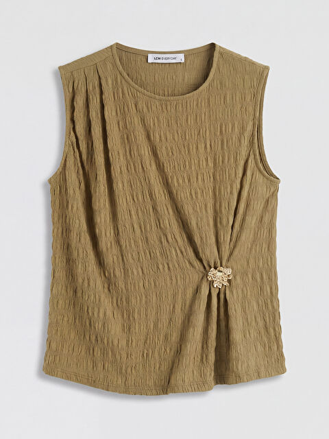 LCW EVERYDAY Bisiklet Yaka Aplikeli Büzgülü Bluz