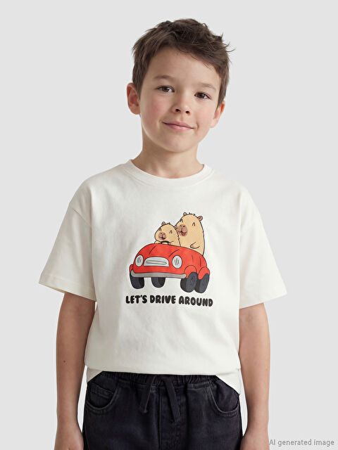 LCW Kids Bisiklet Yaka Baskılı Erkek Çocuk Tişört