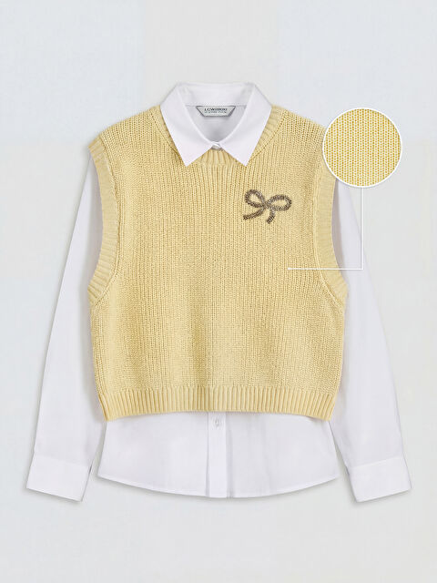 LCW Kids Kız Çocuk Fiyonk Detaylı Triko Süveter ve Gömlek - S6E759Z4-JYX