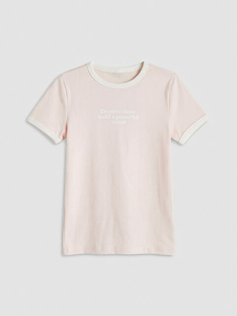 LCW Kids Bisiklet Yaka Baskılı Kız Çocuk Tişört