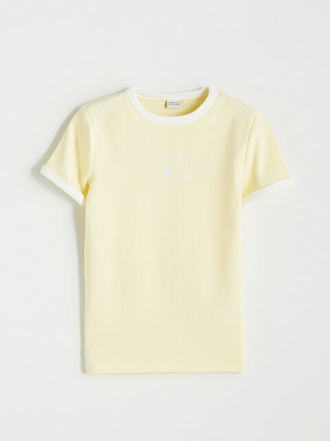 LCW Kids Bisiklet Yaka Kısa Kollu Baskılı Kız Çocuk Tişört