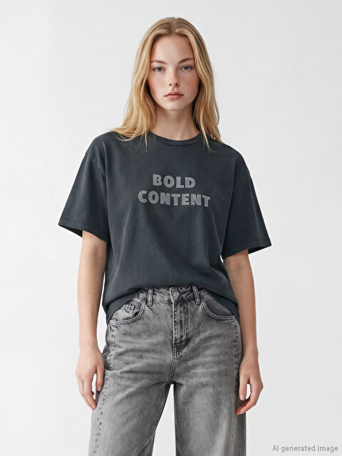 XSIDE Bisiklet Yaka Baskılı Kadın Tişört