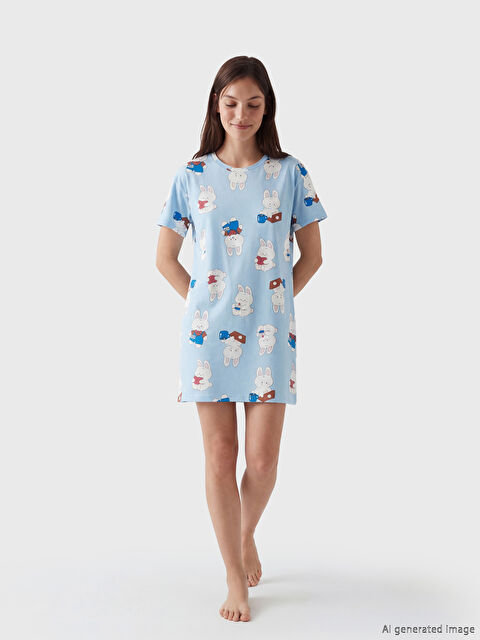 LCW Young Bisiklet Yaka Baskılı Kadın Gecelik - S6E772Z8-LQQ