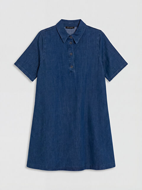 LCW Comfort Gömlek Yaka A Kesim Mini Jean Elbise
