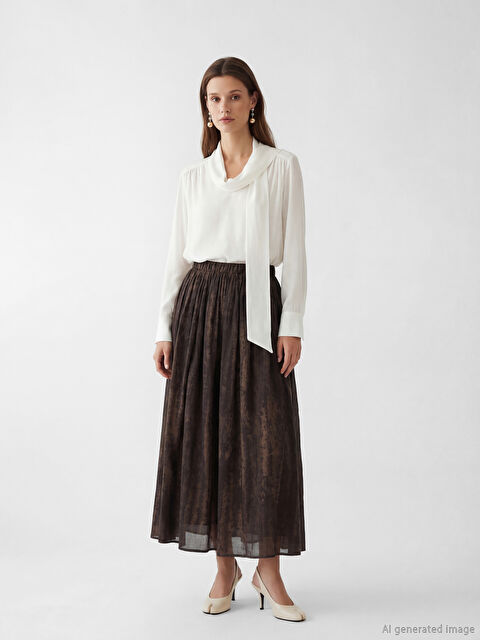 LCW Modest Beli Lastikli Desenli Kloş Etek