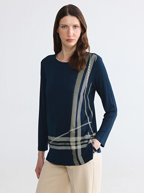 LCW Grace Bisiklet Yaka Desenli Bluz