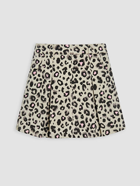 LCW Kids Kız Çocuk Leopar Desenli Gabardin Şort Etek