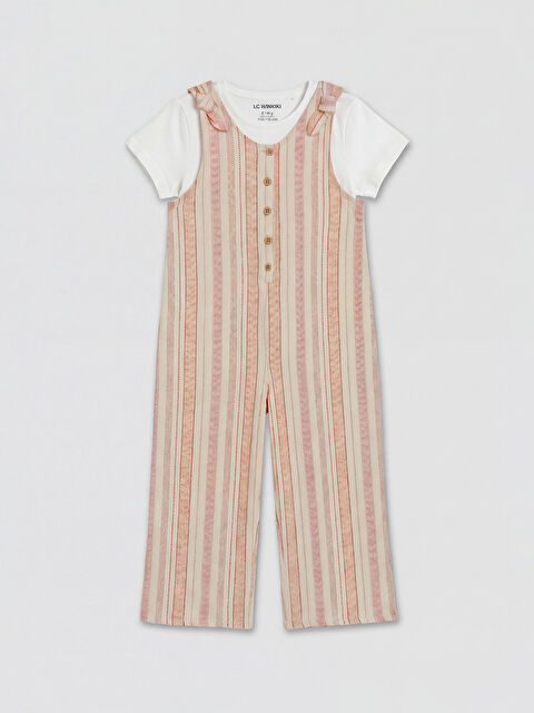 LCW Kids Çizgili Kız Çocuk Salopet ve Tişört