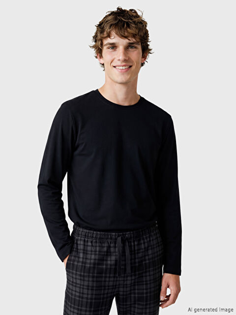 LC WAIKIKI Bisiklet Yaka Uzun Kollu Erkek Pijama Üst