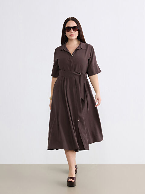 Soulife Büyük Beden Kuşaklı Gömlek Elbise