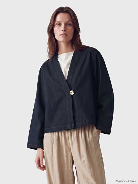 LCW Modest V Yaka Kadın Jean Kimono