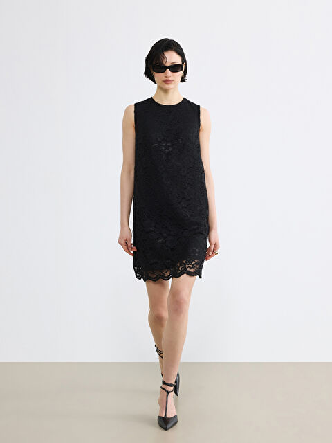 Soulife Bisiklet Yaka Dantelli Mini Elbise - S6E793Z8-CVL