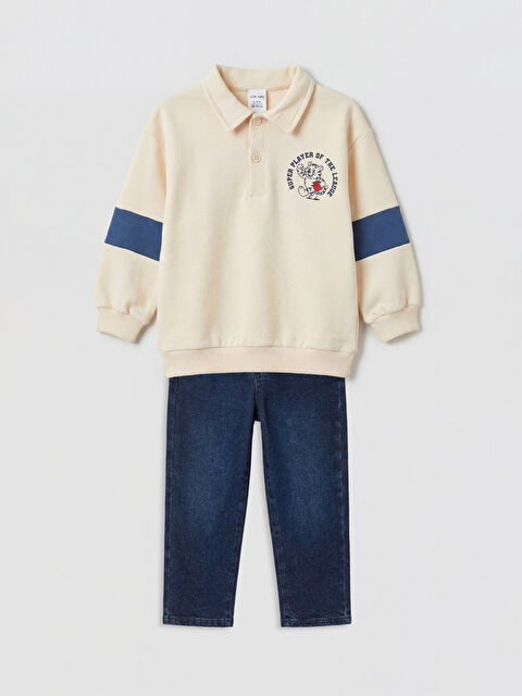 LCW baby Baskılı Erkek Bebek Sweatshirt ve Jean Pantolon