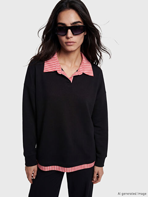 Natuvera Gömlek Yaka Çizgili Bluz - S6C797Z8-UP7