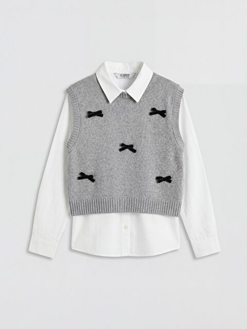 LCW Kids Fiyonk Detaylı Kız Çocuk Süveter ve Gömlek - S6A799Z4-R9J