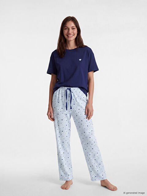 LCW DREAM Bisiklet Yaka Baskılı Kadın Pijama Takımı