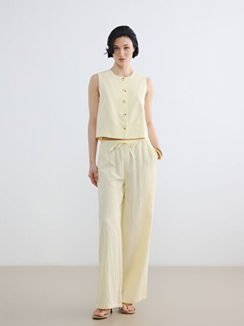 LCW Vision Beli Lastikli Dokulu Kadın Pantolon