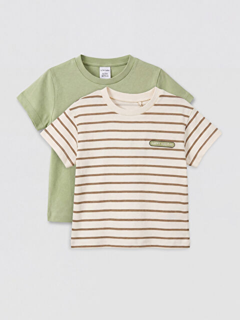 LCW baby Bisiklet Yaka Çizgili Erkek Bebek Tişört 2'li