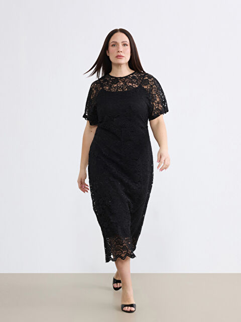 Soulife Bisiklet Yaka Dantelli Elbise