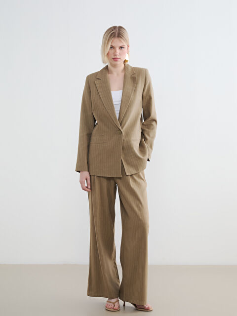 LCW Vision Çizgili Keten Karışımlı Kadın Pantolon