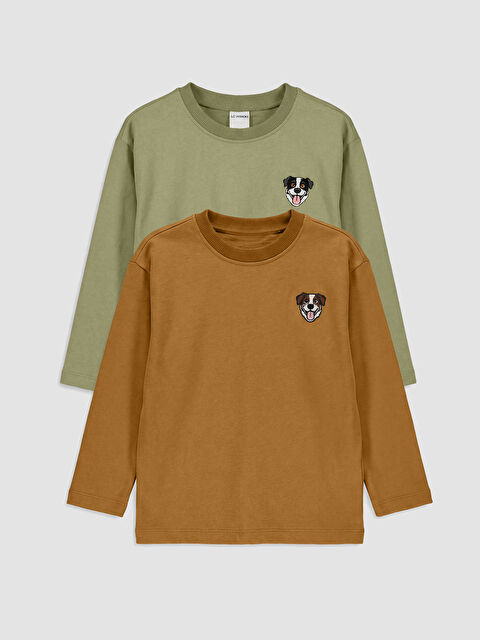 LCW Kids Bisiklet Yaka Nakışlı Erkek Çocuk Tişört 2'li - S6E806Z1-GFJ