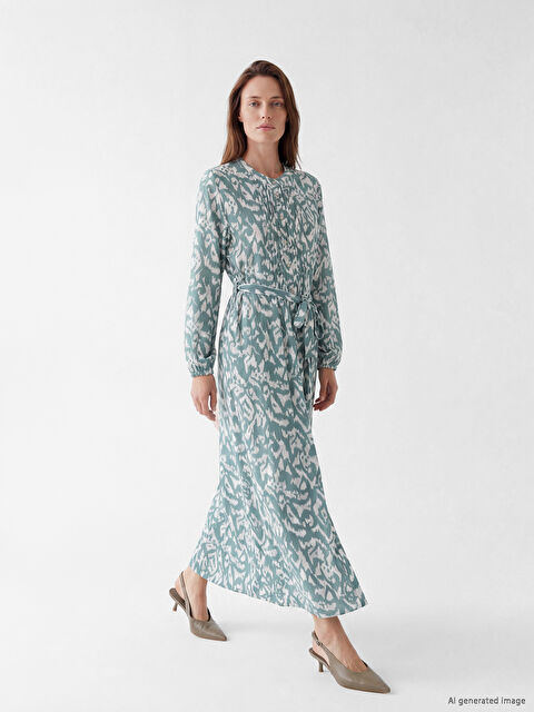 LCW Grace Desenli Kuşaklı A Kesim Gömlek Elbise