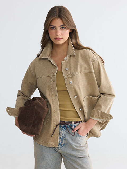 LCWAIKIKI Classic Gömlek Yaka Oversize Kadın Jean Ceket