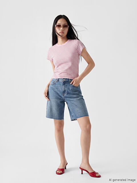 XSIDE Yüksek Bel Bermuda Fit Kadın Jean Şort