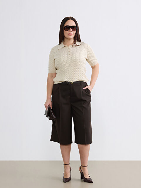 Soulife Beli Kemerli Bermuda Fit Kadın Pileli Şortolon