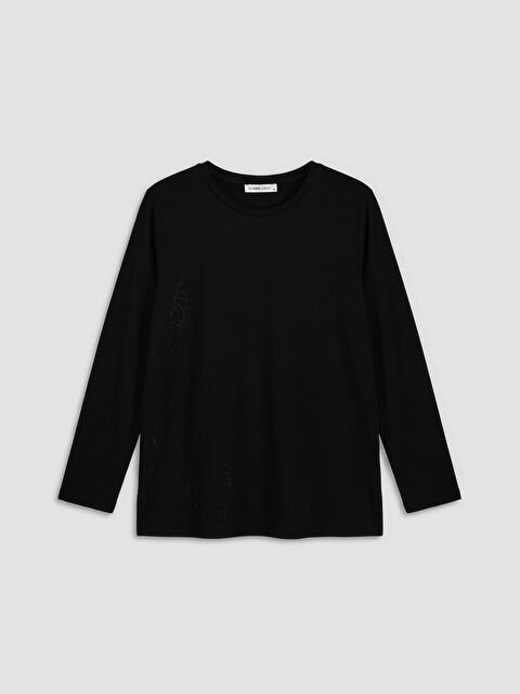 LCW Grace Bisiklet Yaka Taşlı Baskılı Kadın Tişört