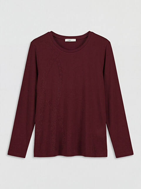 LCW Grace Bisiklet Yaka Taşlı Baskılı Kadın Tişört