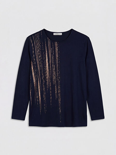 LCW Grace Bisiklet Yaka Desenli Kadın Tişört