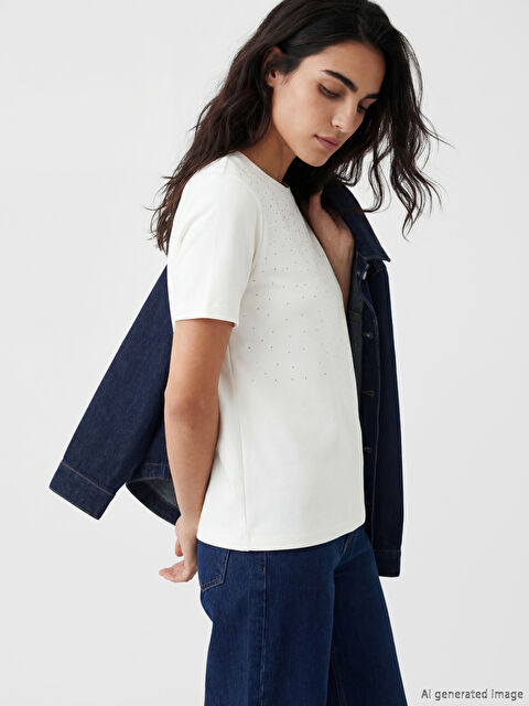 LCW EVERYDAY Bisiklet Yaka Taşlı Bluz