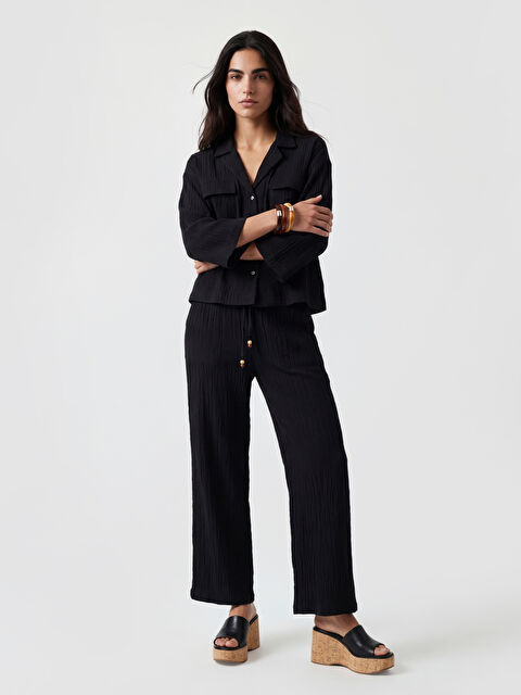 LCW Vision Beli Lastikli Dokulu Müslin Kadın Pantolon