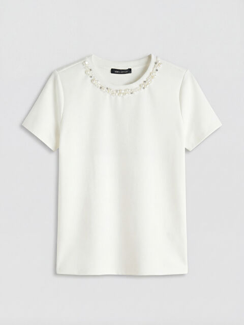 LCW EVERYDAY Bisiklet Yaka Taşlı Soft Touch Kadın Tişört - S6F827Z8-R9J