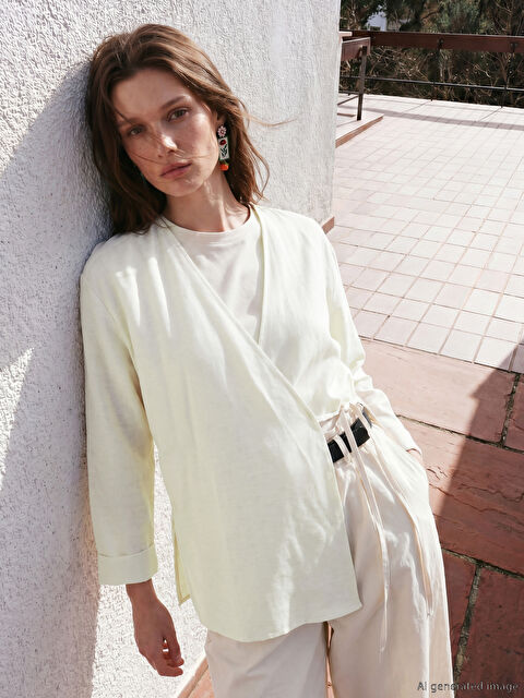 LCW Modest Kruvaze Yaka Keten Karışımlı Kadın Kimono