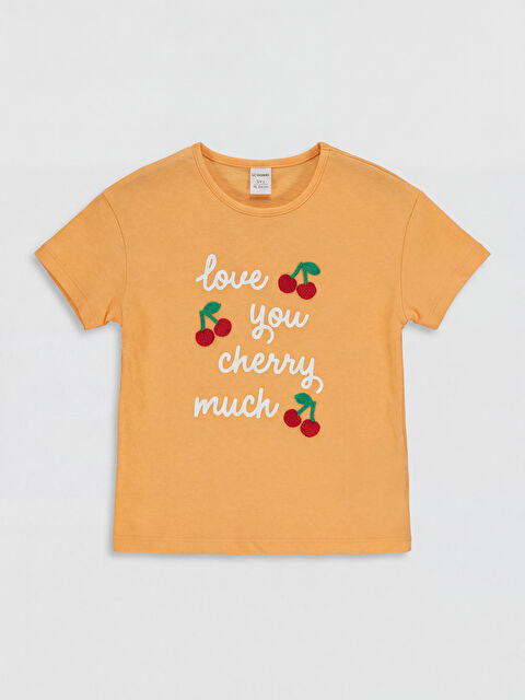 LCW Kids Kiraz Nakışlı Kız Çocuk Tişört