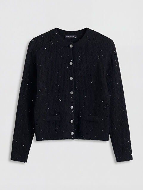 LCW Modest Bisiklet Yaka Payet İşlemeli Kadın Triko Hırka - S6B833Z8-CVL