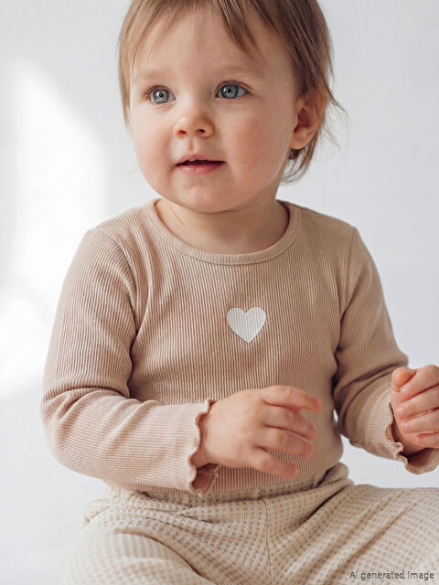 LCW baby Bisiklet Yaka Kalp Baskılı Kız Bebek Bluz - S6C833Z1-G1Y