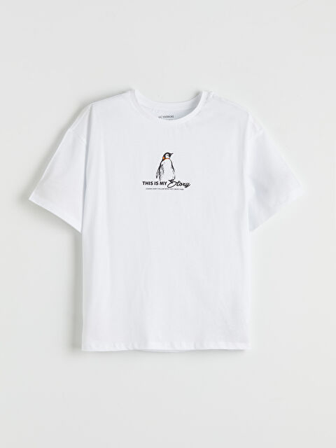 LCW Kids Bisiklet Yaka Penguen Baskılı Kız Çocuk Tişört - S6A842Z4-Q6K