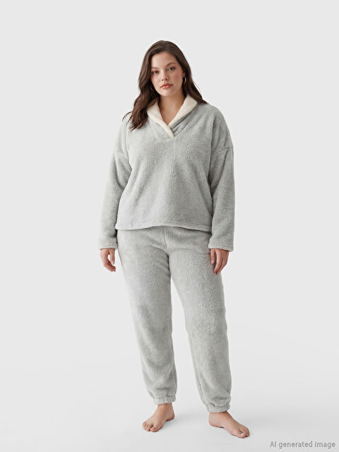 LCW DREAM Şal Yaka Kadın Pelüş Pijama Takımı - S6F846Z8-CT3
