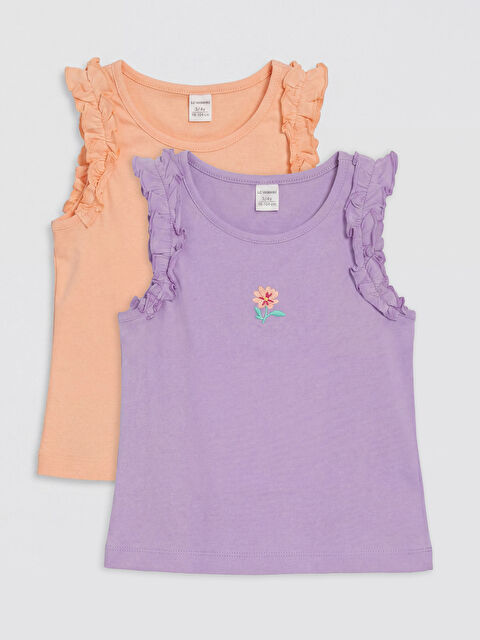 LCW Kids Bisiklet Yaka Nakışlı Kız Çocuk Atlet 2'li