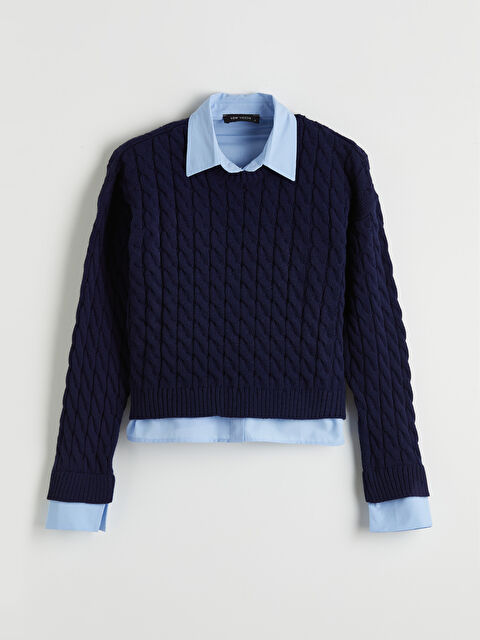 LCW Vision Gömlek Yaka Saç Örgü Desenli Kadın Triko Kazak - S6ON62Z8-CUJ