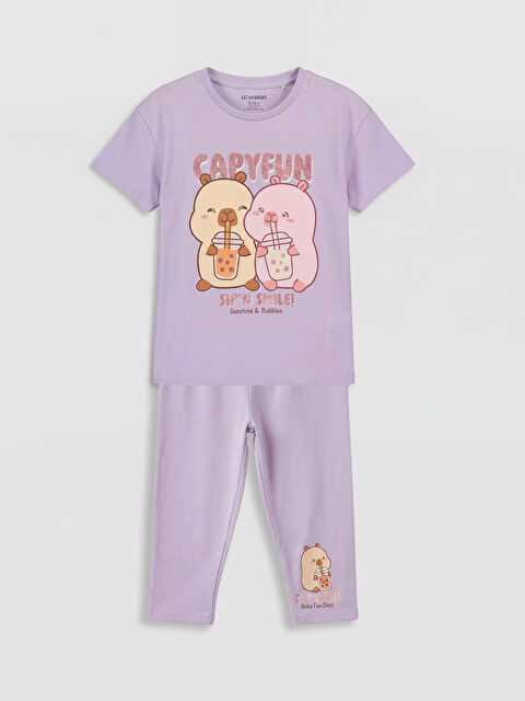 LCW Kids Capyfun Baskılı Kız Çocuk Tişört ve Tayt - S6D865Z1-G0W
